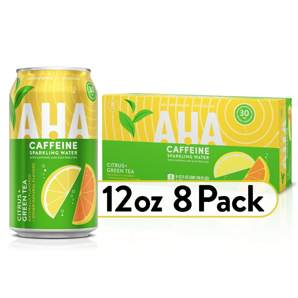 AHA Sparkling Water, Citrus + Green Tea Flavored Water, with Caffeine