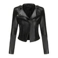 thumbnail image 2 of qolati Women Faux Leather Jackets Vintage Long Sleeve Zip Up Motorcycle Jacket 2024 Trendy Lightweight Collar Cropped Coats Outwear, 2 of 7