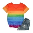 thumbnail image 3 of MIXUE Womens Summer Tops Rainbow Gradient Print V Neck Short Sleeve Fashion Casual Shirts For Women Tshirts Holiday Wear,Orange,L, 3 of 3