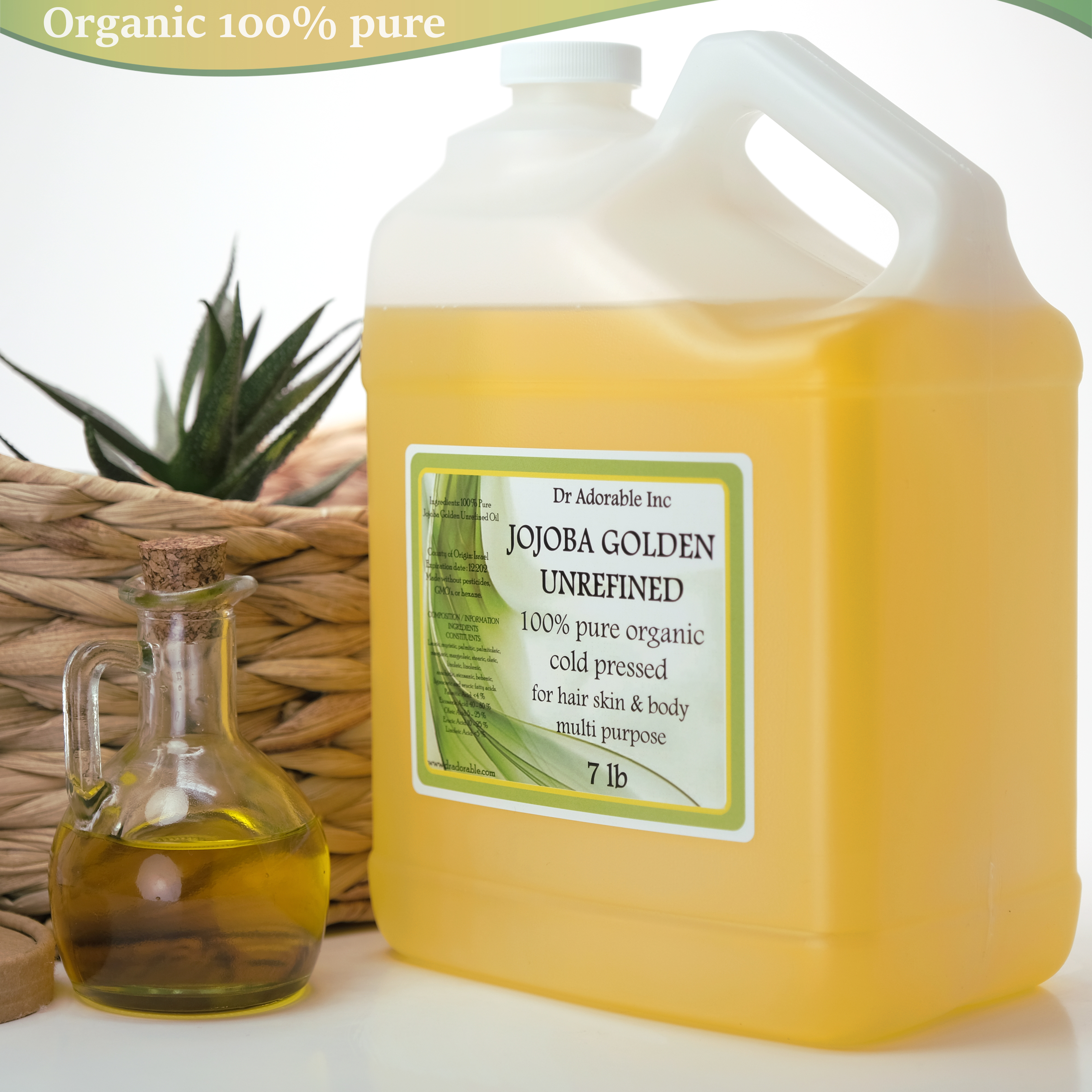 Dr Adorable - 7 lb - Jojoba Oil Golden Unrefined - 100% Pure Natural Organic Cold Pressed