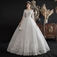 thumbnail image 4 of Vestido de novia de encaje de manga media de corte entallado con hombros descubiertos y fantasía de primavera de talla grande, 4 of 5