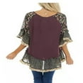 thumbnail image 4 of Blouse Femme à Manches 3/4, Unie, Ourlet Floral, Imprimé Léopard, Haut Ample, 4 of 5