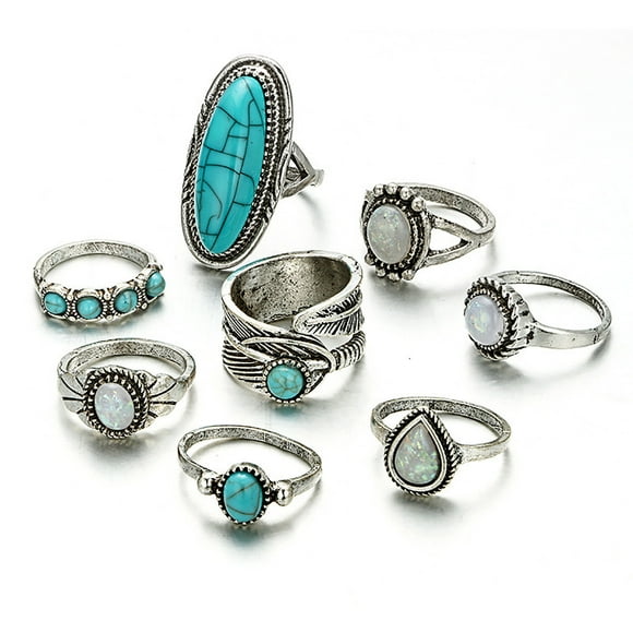 Silver Rings 8Pc Ladies Vintage Silver Stack Ring Above Knuckle Combination Ring Set