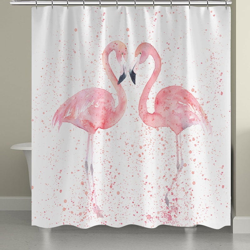 Tropical Fruits Flamingo Fabric Shower Curtain Set 71" Summer Bathroom Curtains 
