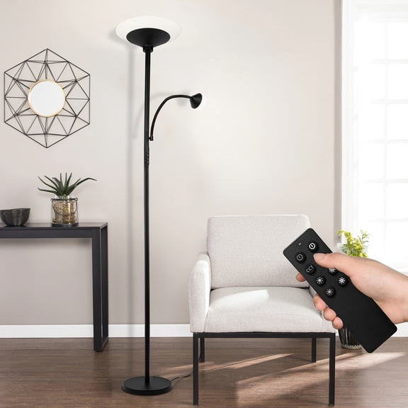 Modern 2‑in‑1 LED Floor Lamp with Remote & Touch Control, 4 Color Temperatures, Metal Stand, Space‑Saving Reading Light for Living Room, Home & Office