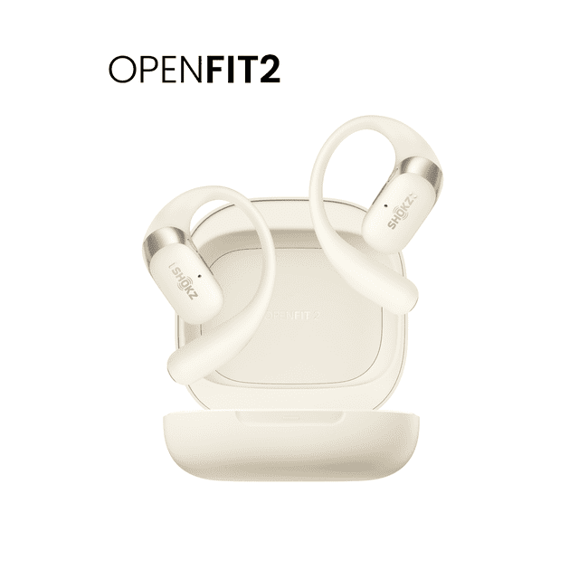 Nouveau Shokz OpenFit 2 - Écouteurs Sans Fil Bluetooth à Oreille Ouverte - Audio DualBoostTM Haut de Gamme et Basses Profondes - Écouteurs à Crochet d'Oreille avec Microphone Intelligent Intégré - Écouteurs Confortables et Résistants à la Sueur, Beige