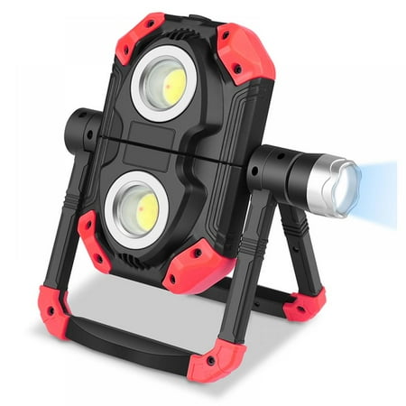 

LED Work Light Rechargeable 2 COB 2500LM Folding Portable Flood Light with Magnetic Base and 360° Rotation Stand Waterproof Spotlights for Camping Car Repairing Emergency and Job Site Lighting