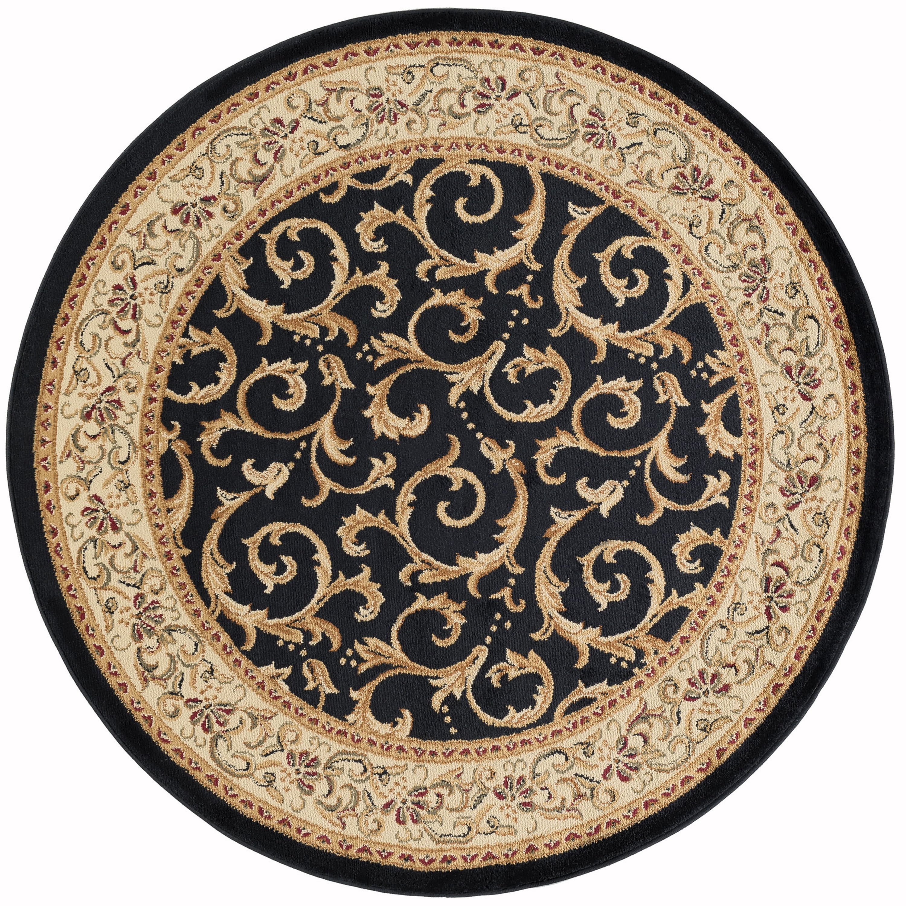 Elegance Transitional 5' Round Black and Beige Polypropylene Indoor Area Rug