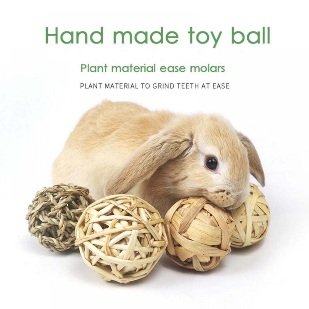 Hand Woven Grass Play Ball Chew Toy for Rabbits Bunny Guinea Pigs Hamster Gerbils Small Pet, 5 Pack