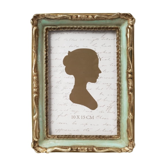 AELS 4x6 Vintage Picture Frame, Antique Photo Frame with Glass Front, Tabletop or Wall Display, Gold and Green