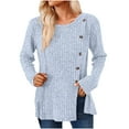 thumbnail image 1 of FAIWAD Women's Long Sleeve Round Neck Tunic Knit Tops Trendy Button Side Split Solid Color Pullover Top, 1 of 4