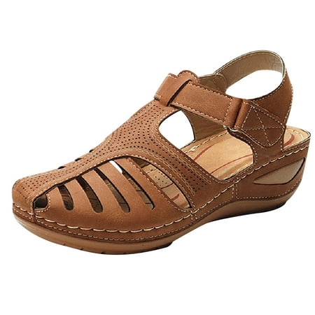 

YanHoo Closed Toe Wedges Sandals for Women Ankle Strap Hook and Loop Gladiator Flat Sandals Causal Summer Shoes Outdoor Beach Athletic Sandals
