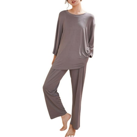 

Homgro Women s 2 Piece Pajama Set Long Sleeve Tops and Pants Cozy Pajamas Fall Soft Spring Ankle Length Pjs Grey Large
