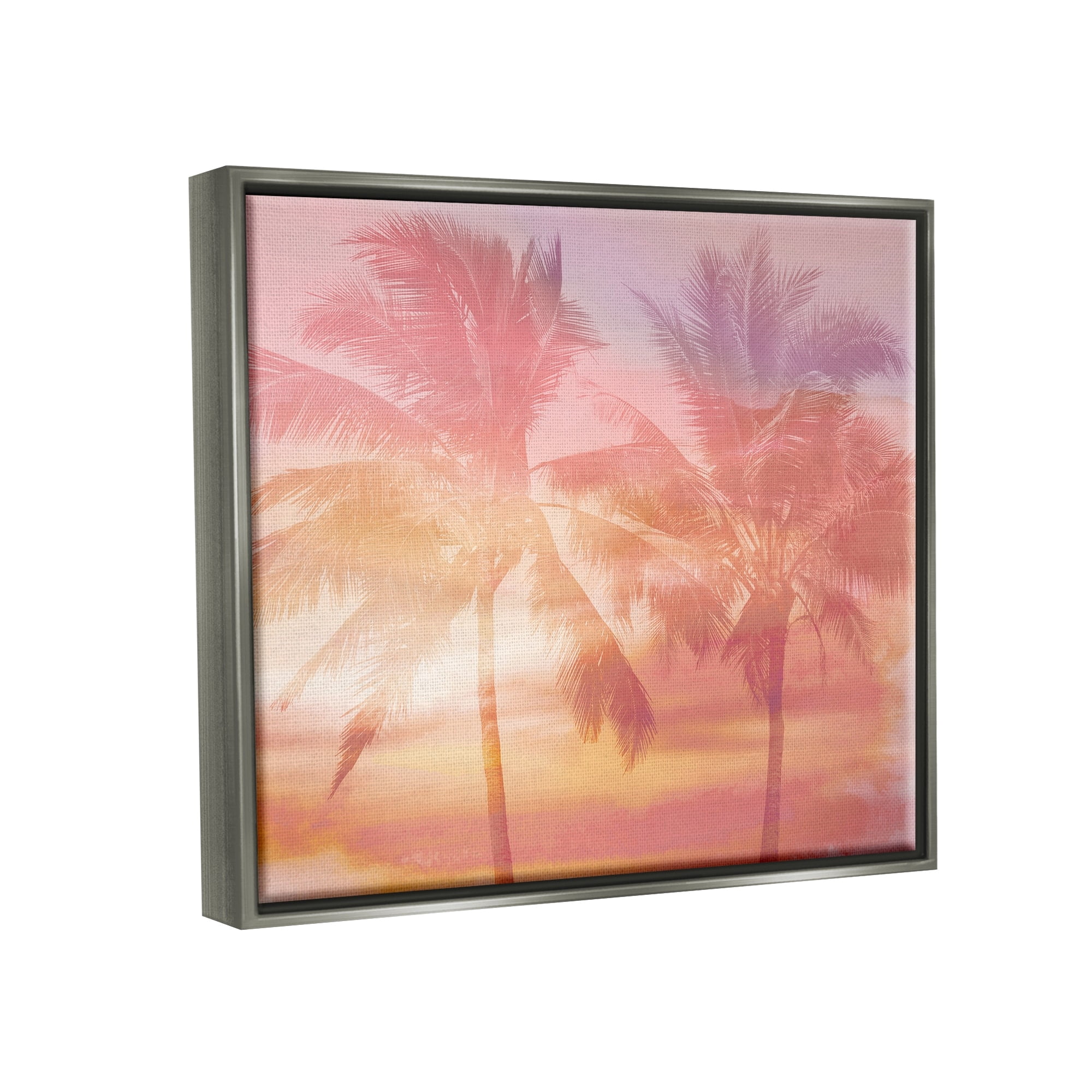 Stupell Industries Summer Palm Trees Sunrise Tropical Windblown Leaves Graphic Art Luster Gray Floating Framed Canvas Print Wall Art, Design by Mia Jensen