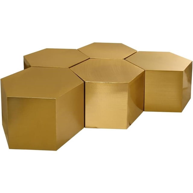 Meridian Furniture Table Basse Modulaire Hexagonale Brossée Or 5 Pcs