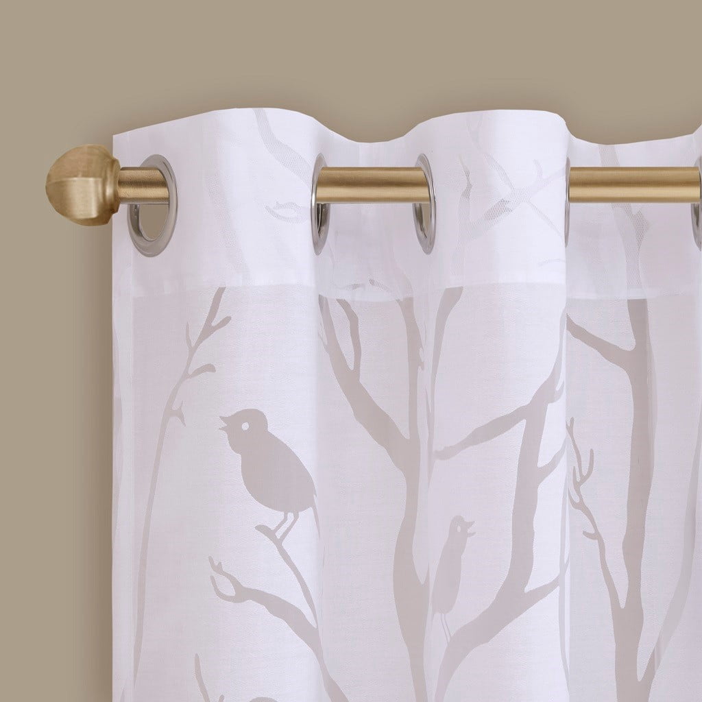 MAYEERTY Grommet Top Sheer Bird on Branches Burnout Window Curtain(Only 1 Pc Panel)
