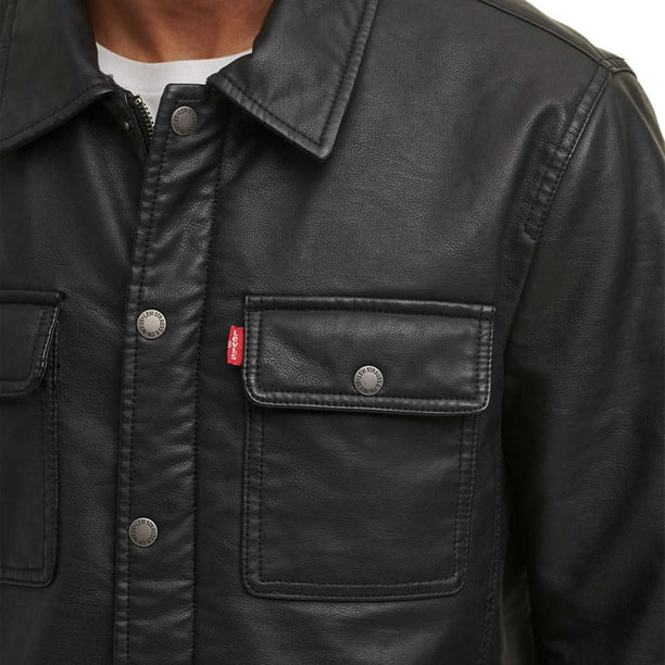 Levi s Men s Full Fleece Lining Faux Leather Jacket Black Medium Walmart