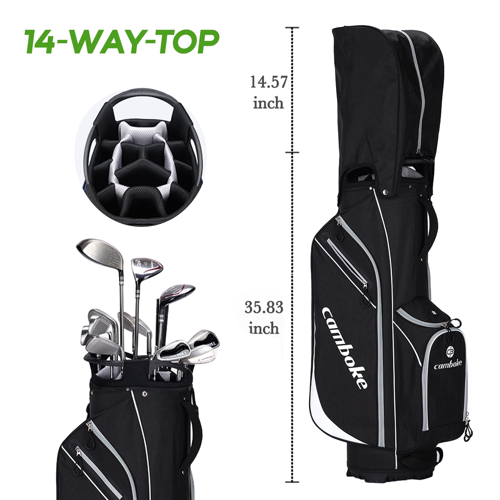 Golf Stand Bag, 14 Individual Full-Length Dividers, with Cooler Pocket, Apparel Storage & Rain Hood - Lightweight & Portable (Black/Red)