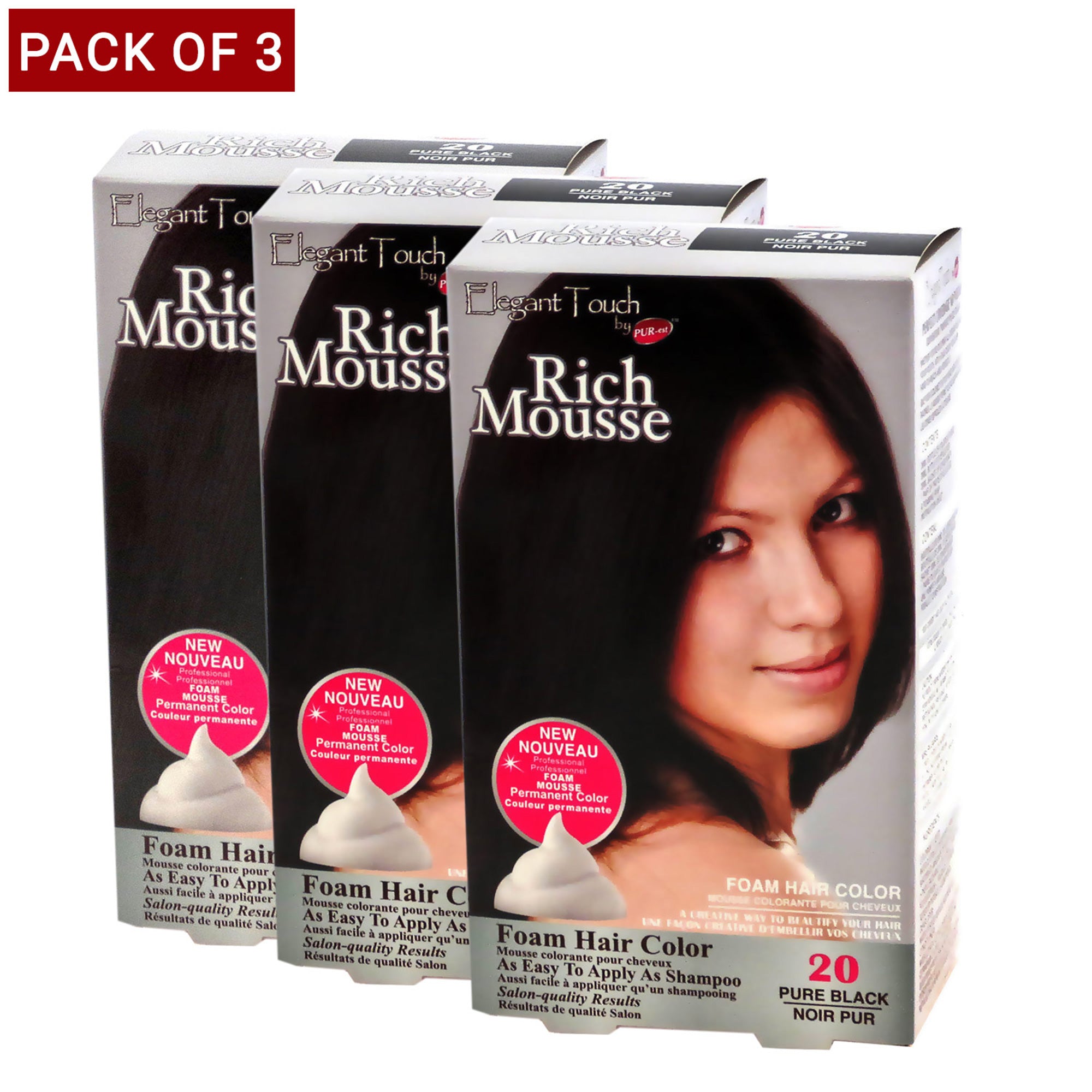 PUREst Foam Hair Color Rich Mousse Pure Black 20, Elegant Touch