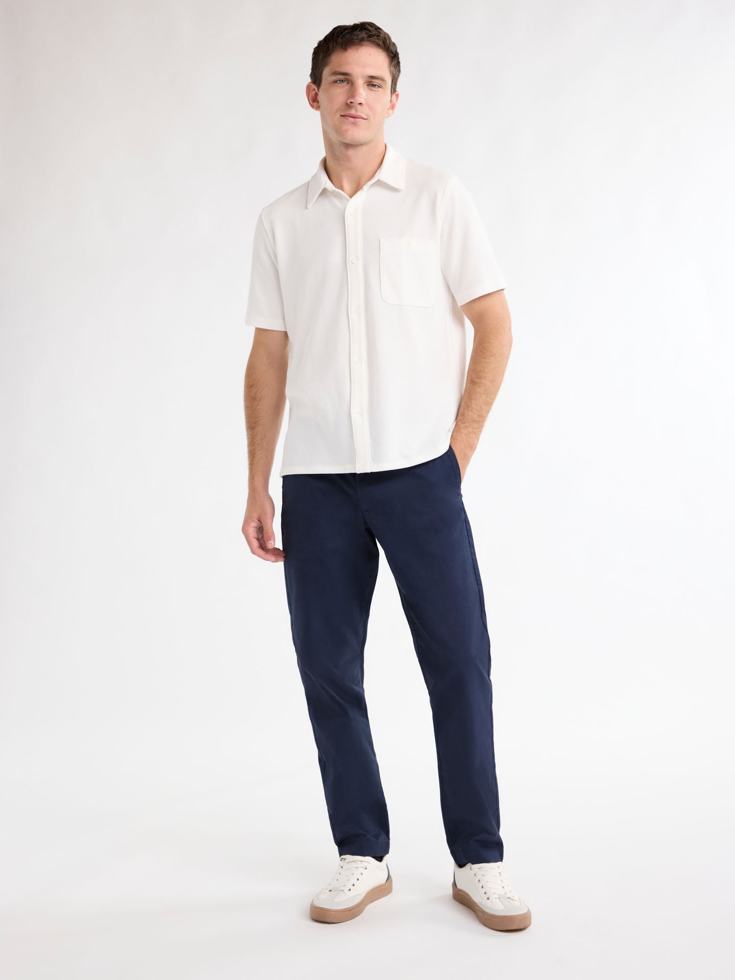 Free Assembly Men's Waffle Knit Button-Up Shirt with Short Sleeves, Sizes XS-3XL