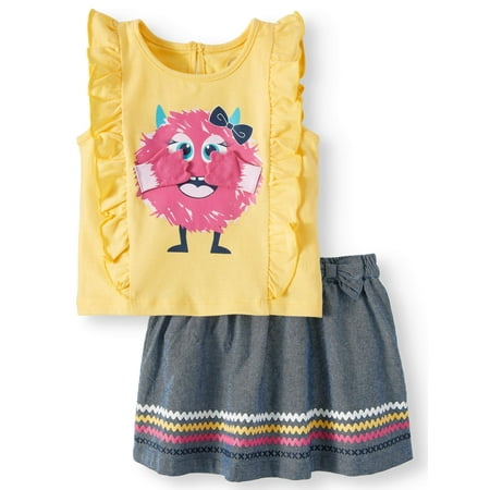 3-D Graphic Monster Ruffle Tank & Skirt, 2pc Outfit Set (Baby Girls)