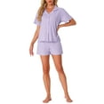 thumbnail image 2 of Womens Pajamas Set 100% Cotton Button Down Notch Collar Sleepwear Short Sleeve 2 Piece Suits with Pockets L Purple, 2 of 6
