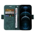 thumbnail image 2 of For iPhone 12 Pro Max Flip Case, Slide Card Pocket Premium PU Leather Folio Flip with Design Card Slots Wrist Strap Shockproof Kickstand Magnetic Protective Cover For iPhone 12 Pro Max, Green, 2 of 12
