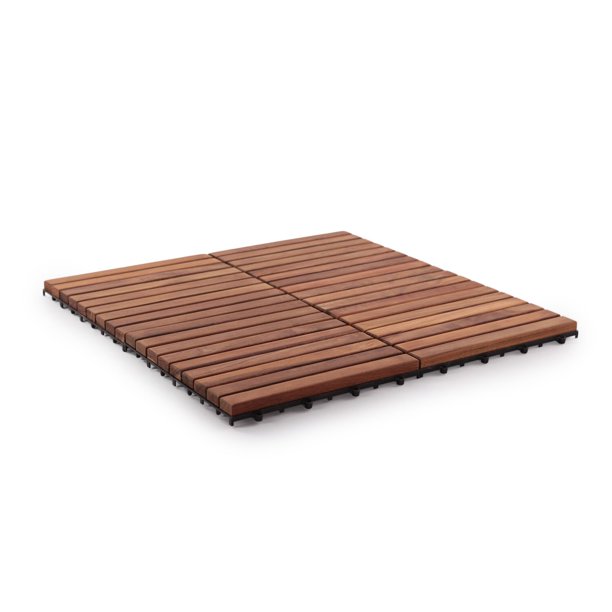 Nordic Style Oiled Teak Wood 9slat Square Interlocking Tile Set (Pack
