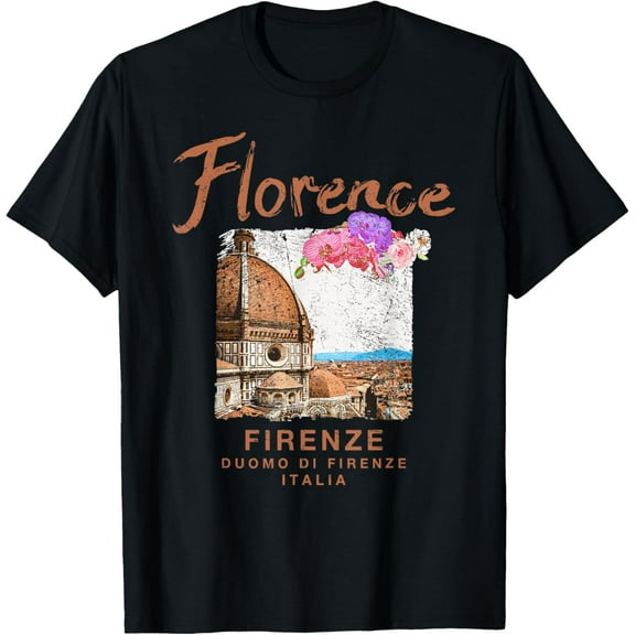 ITALY Florence DUOMO Italian Vintage Travel T-ShirtMen and women, Black T-shirt, size: Extra large