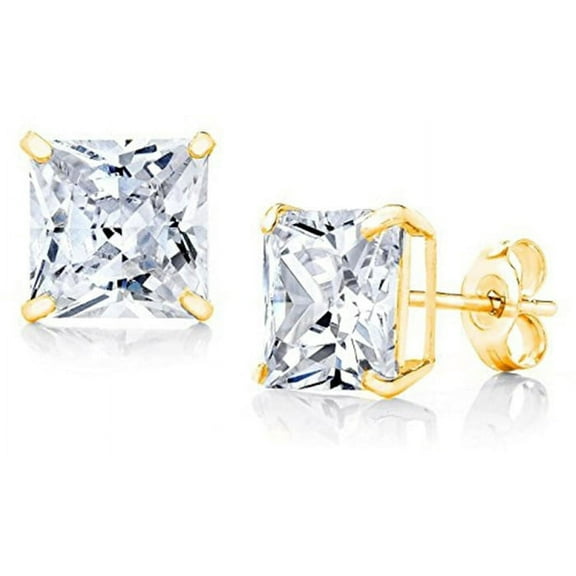 Paris Jewelry 14k Yellow Gold Plated 3 Ct White Sapphire Square Stud Earrings