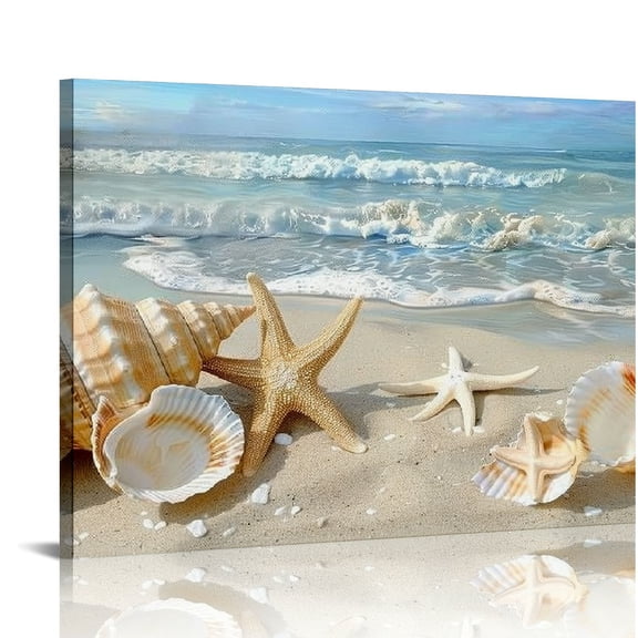 Awypu Seashell Seascape Giclee Pictures Photo Canvas Prints on Modern Stretched and Framed Canvas Wall Art Sea Beach Pictures Artwork for Home Decor wall art