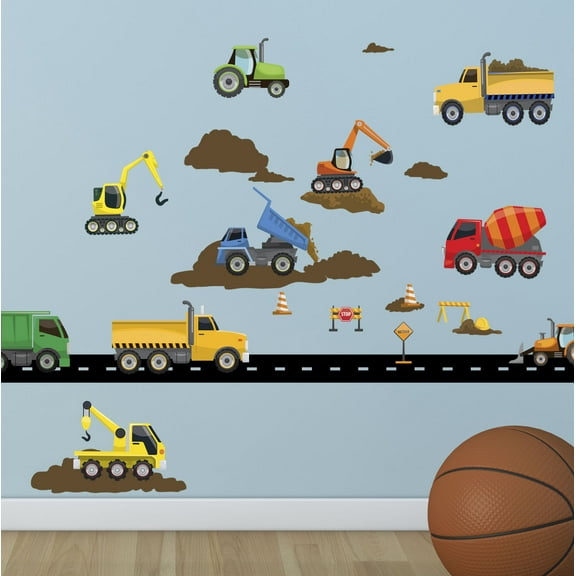 Trucks & Construction Site Vehicles Wall Decals Boys Room Decor (11) Trucks Wall Stickers 4"-9"