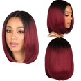 thumbnail image 1 of Peluca con diadema Fashion Idol Bob para mujer (negro degradado burdeos), aproximadamente 35 cm, peluca frontal sin encaje, cabello sintético, fibra resistente al calor, 1 of 5