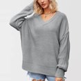 thumbnail image 5 of Suéter de cuello en V para mujer, moderno e informal, suelto, de punto, de manga larga, con cuello redondo, top acrílico para mujer, 5 of 5