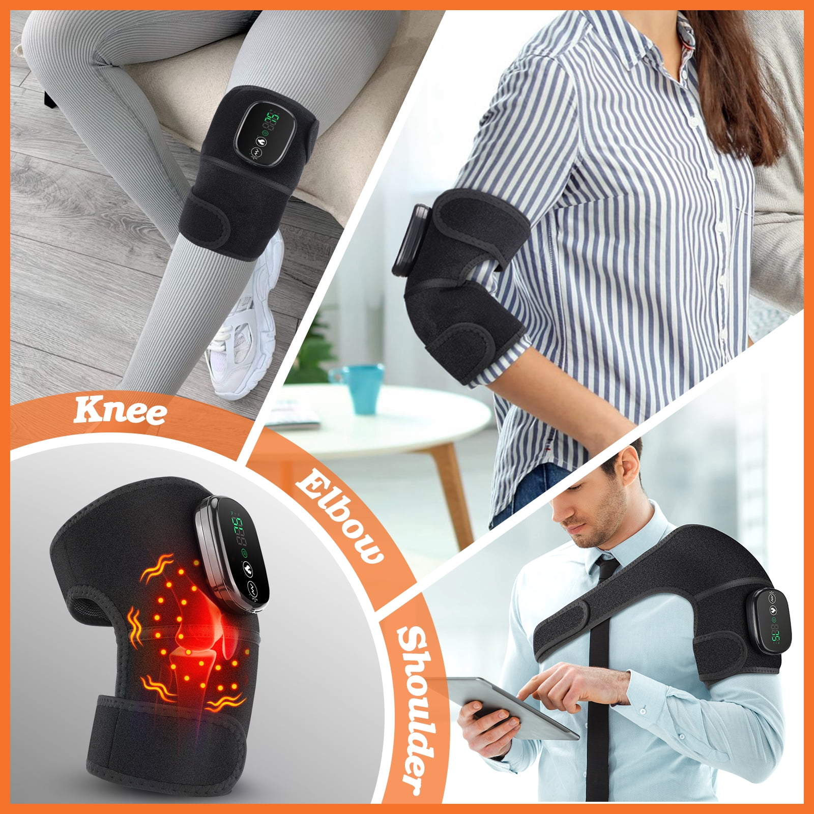 Flaremore Heating Knee Massager,Knee Shoulder Elbow 3-in-1 Heating Vibration Massager,Portable Wireless Heated Knee Brace Wrap Relax for Office,Study,Black 1PCS
