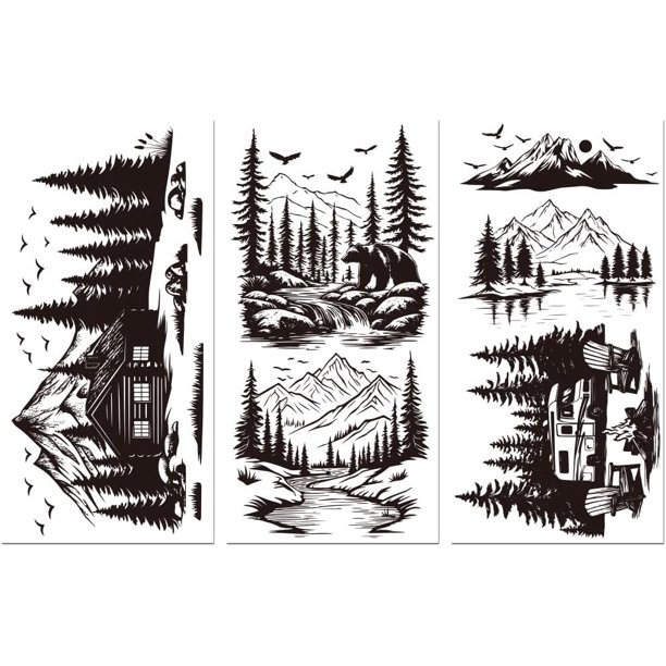 Rub on Transfer Decal Sticker for Furniture Craft Decor 6"x12" Black and White Wildlife 3Pcs Waterproof UV DTF Transfer for Farmhouse Drawer Dresser Glass Porcelain Wood Plastic Window