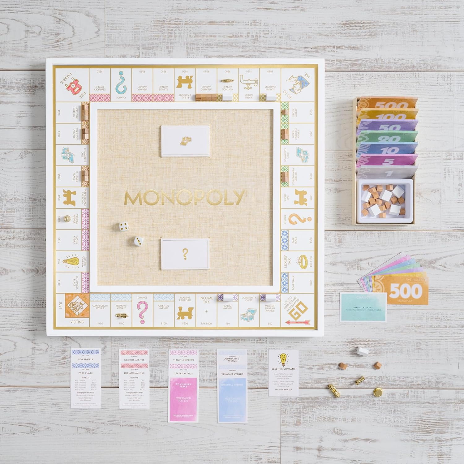 WS Game Company Monopoly Deluxe Bianco Edition Wooden Board Game for Families & Kids