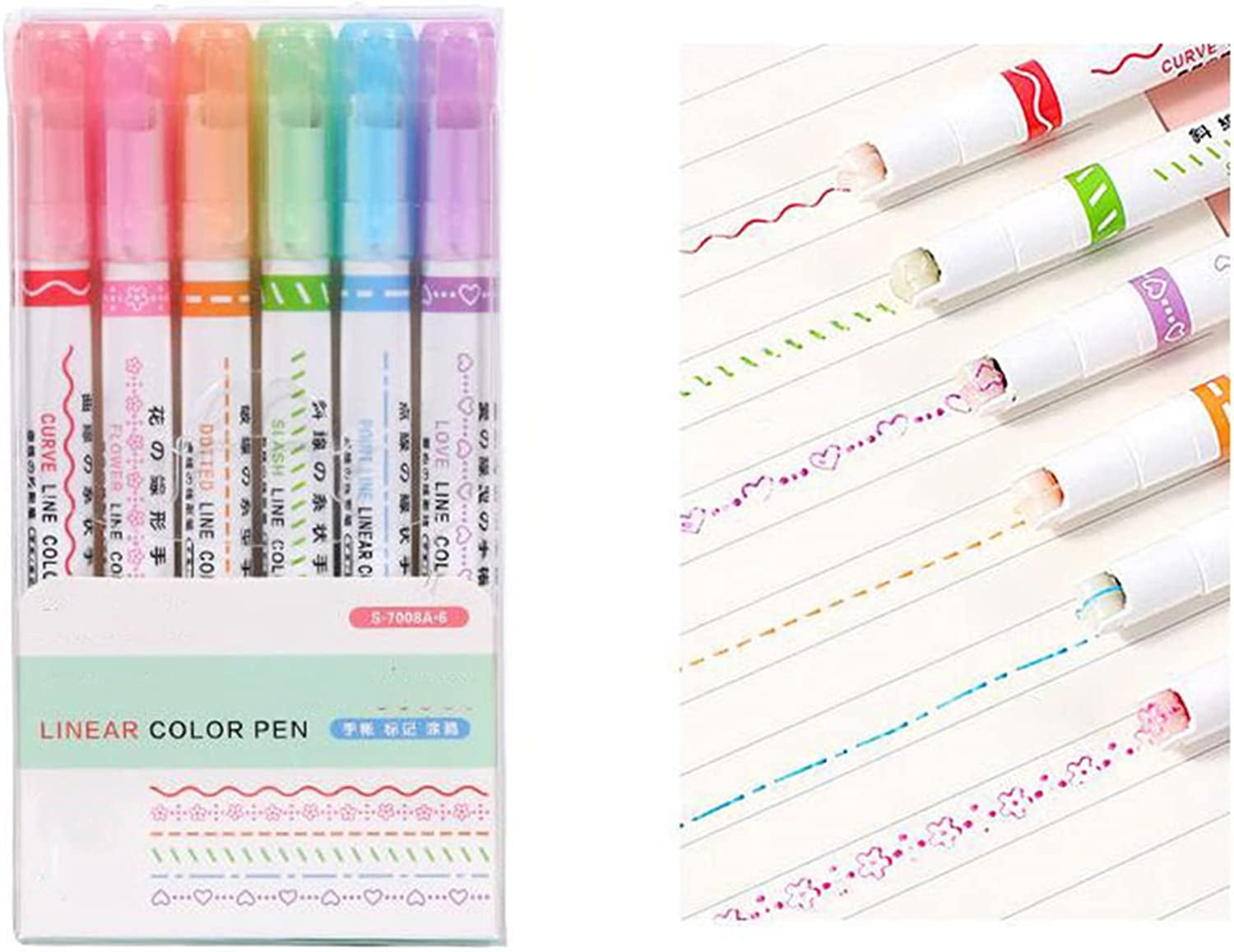 Pilipane 6 Color Ergonomic Curve Pens for Note Taking and Aesthetic Curve  Marker Highlighter,Curve Highlighter Pen Set,Curve Pens Highlighters Marker