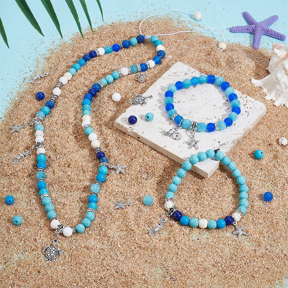 1 Set DIY ocean Theme Stretch Bracelet Making Kits Mixed Color 8mm Hole: 1mm