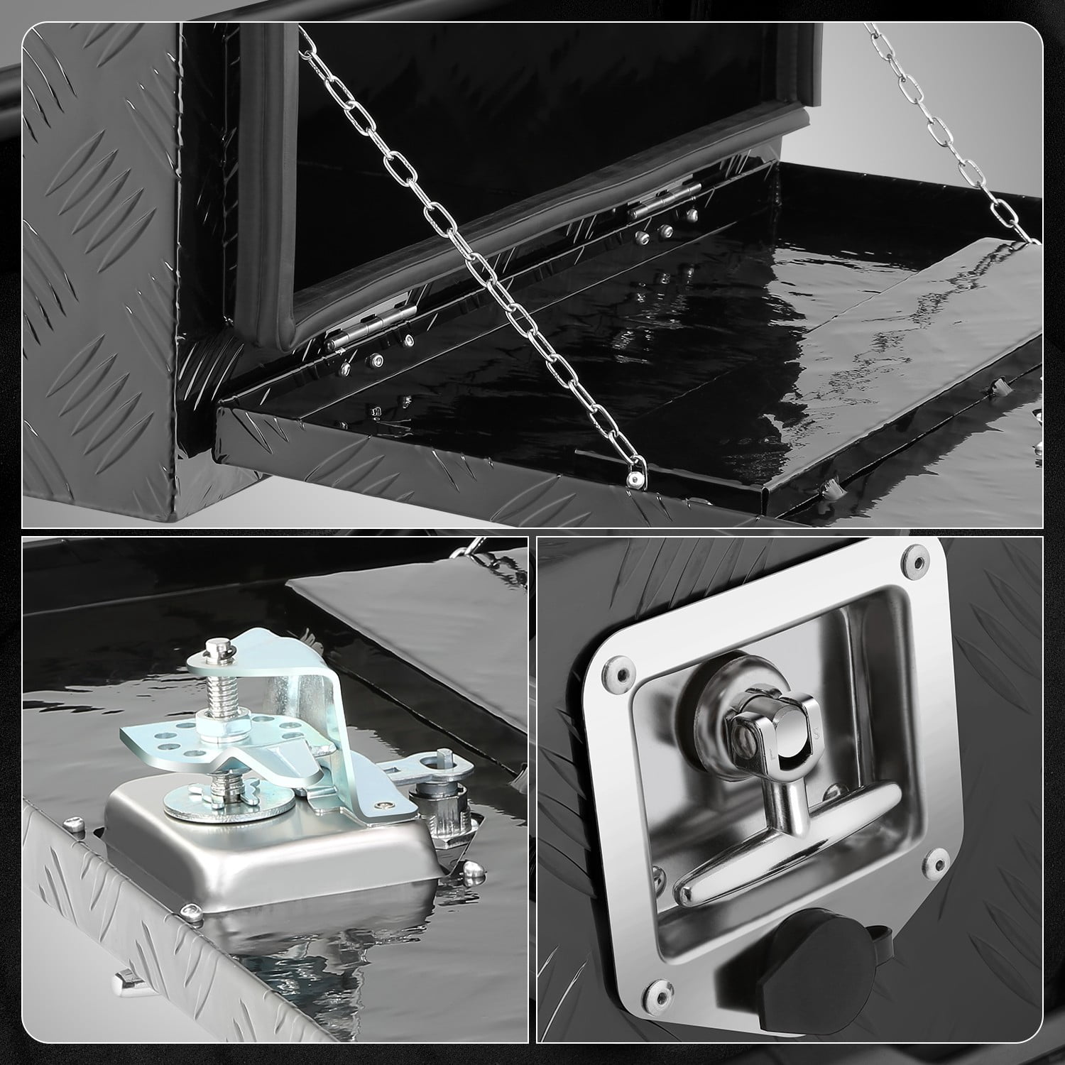 DNA Motoring 18" 17.7"x18" Aluminum Tool Box Pickup Truck Bed RV Trailer Storage w/Lock & Key Black