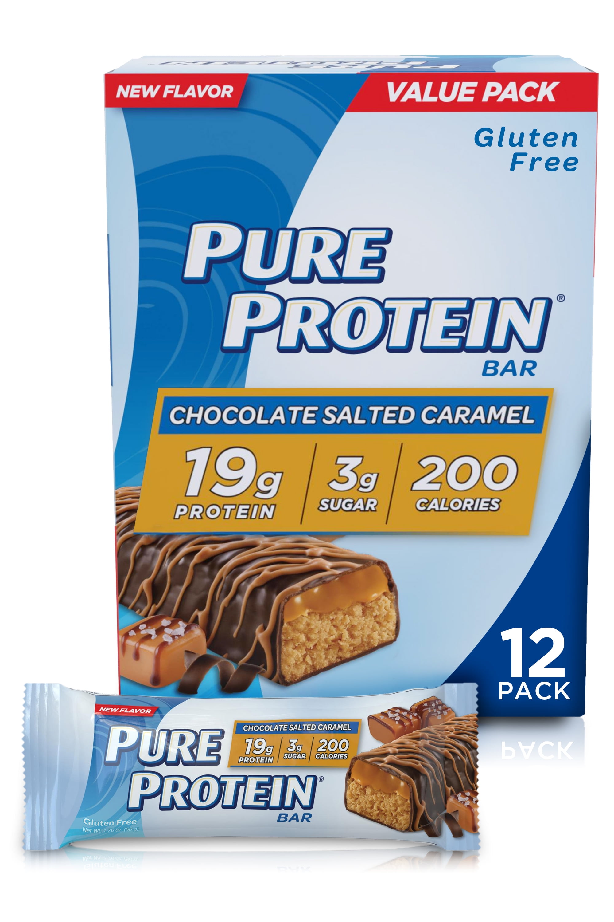 Pure Protein Bars, Chocolate Salted Caramel, 19g Protein, 1.76 Oz, 12