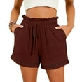 thumbnail image 2 of MIUOWANP Women's Elastic Waist Shorts Lace Waist Circumference Drawstring Waist Shorts Pleated Straight Leg Shorts Size S(4)Wine, 2 of 9