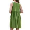 thumbnail image 3 of INSPIRE CHIC Linen Sleeveless Dress for Women's Summer V Neck Button Down Pleated Midi Dresses L Olive, 3 of 5