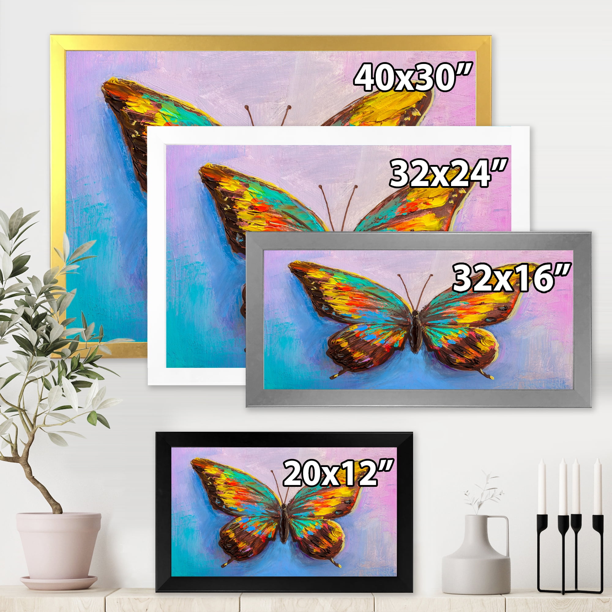 Designart 'Beautiful Butterfly In Orange and Turquoise' Modern Framed Art Print