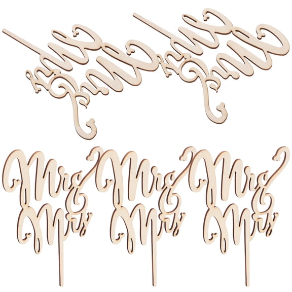 ADDHAT 5Pcs Light Yellow Wooden Wedding Cake Picks Elegant Party Cake Toppers