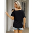 thumbnail image 4 of MURMUREY Women's One Off Shoulder Tops Short Sleeve Casual Blouses Summer Solid Color Tie Knot Shirt Top, 4 of 6
