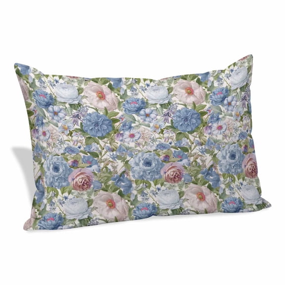 Blue Pink Spring Floral Pillow Covers, Linen Long Throw Pillow Case, Vintage Summer Botanical Holiday Pillow Protector Decorative Cushion Cover for Living Room/Bedroom 24" x 36"