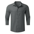 thumbnail image 2 of Bcfgryg Men 3/4 Sleeve Spring and Summer Solid Color Casual Long Sleeve Shirt Men's Slim Fit Dress Shirts, 2 of 4
