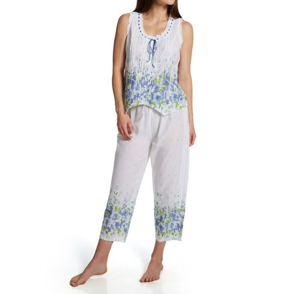 Women's La Cera 1487-2 100% Cotton Woven Sleeveless Printed Pajama Set (Blue S)