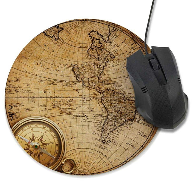 Coofit Mouse Pad Round Vintage: World Map Nonslip Computer Mousepad Mouse Mat for Home
